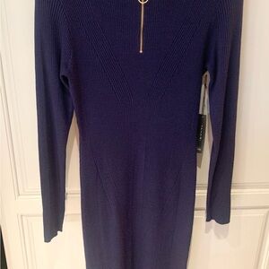 Tahari Navy Knit Long Sleeve Dress